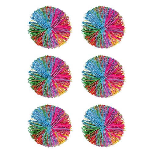 6-StüCk Wuschelball,Stringy Balls Set,Multicoloured Koosh Ball,Zottelball,Pufferball,Sensorik Bälle,Stressball Kinder,Stressbälle Spielzeug,Soft Rainbow Pom Bouncy,Stressabbau Antistressball Fidget von YueJieSelected