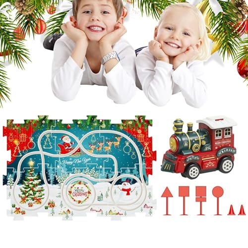 Yuemeuy Triebwagen-Spielzeugset, Puzzle-Schienenwagen-Spielspielzeug - Modellauto-Montageschiene für Weihnachten - Schlafzimmer, Klassenzimmer, Stadtszene, Puzzle, Lernspielzeug für Kinder im Alter von Yuemeuy