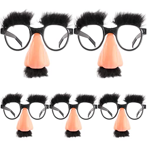 Yueser Große Nase Lustige Brille, 5 Stk Halloween Große Nase Verkleidung Brille Großer Fake Nase Augenbraue Schnurrbart Clown Brille Kostüm Brillen für Halloween Weihnachten Aprilscherze Kostümparty von Yueser