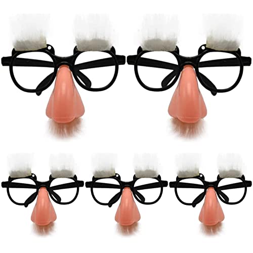 Yueser Große Nase Lustige Brille, 5 Stk Halloween Große Nase Verkleidung Brille Großer Fake Nase Augenbraue Schnurrbart Clown Brille Kostüm Brillen für Halloween Weihnachten Aprilscherze Kostümparty von Yueser