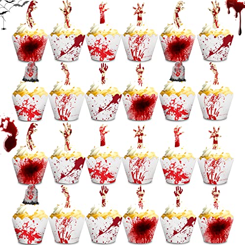 Yueser Halloween Cupcake Topper,Halloween Muffin Deko Cupcake Dekoration Cupcake Wrappers Halloween Wrapper Topper Muffin Deko Set Halloween Kuchen Deko Tortendeko Muffin Cupcake Förmchen(24 Paare) von Yueser