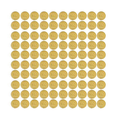 Yuezhongoo 100PCS Schatz Set Hohe Simulation Detaillierte Pretend Kunststoff Spielzeug Prop für Brettspiele Party Dekorationen (100 Denomination Coins) von Yuezhongoo