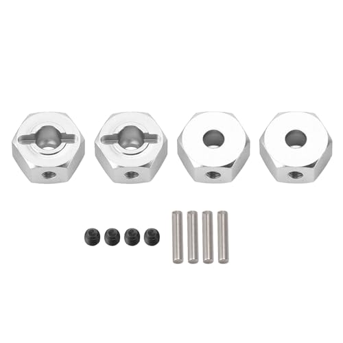 Yuezhongoo 4-teiliger RC-Rad-Sechskantnaben-Adapter, professioneller 12-mm-Rad-Sechskantnaben-Antriebsadapter aus Aluminiumlegierung für ferngesteuertes Autozubehör (Silber) von Yuezhongoo