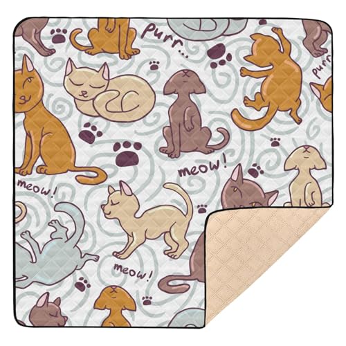 Baby-Gymnastik- und Aktivitätsmatte aus weichem Schaumstoff, 127 x 127 cm, für drinnen und draußen, Katzen, Orange / Braun, tragbare Bauchzeitmatte für Babys, Säuglinge, Kleinkinder von Yuiboo