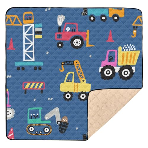 Baby-Gymnastik- und Aktivitätsmatte aus weichem Schaumstoff, 127 x 127 cm, für drinnen und draußen, niedlich, blau, bunt, Traktor-Konstruktion, wasserabweisend, Bauch- und Krabbelmatte für Babys, von Yuiboo