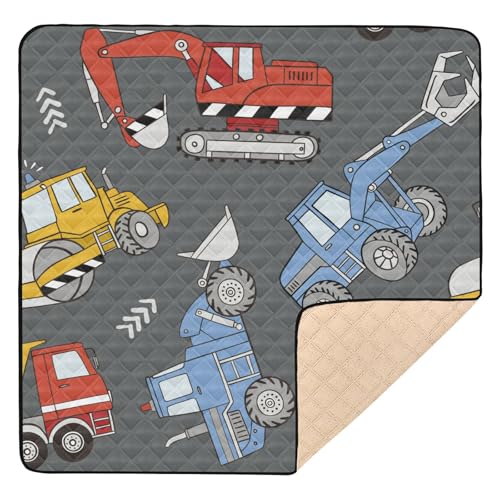 Baby-Spielmatte aus weichem Schaumstoff, 127 x 127 cm, für drinnen und draußen, grau, Bauwagen, Bulldozer, ungiftig, Trittmatte für Babys, Säuglinge, Kleinkinder von Yuiboo