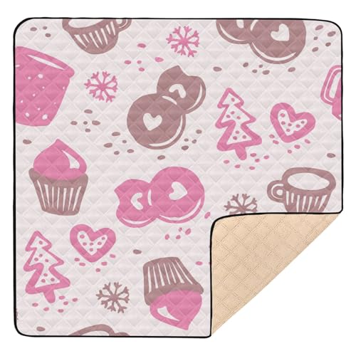 Große rutschfeste Baby-Gymnastik- und Aktivitätsmatte, 127 x 127 cm, für drinnen und draußen, niedliche Weihnachtsbäume, Cupcakes, Donuts, pfirsichfarben, wasserabweisend, Baby-Krabbelmatte für Babys, von Yuiboo