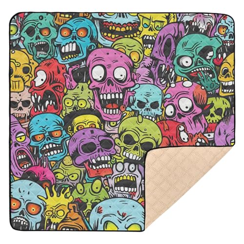 Große rutschfeste Baby-Spielmatte, 127 x 127 cm, für drinnen und draußen, Cartoon, bunt, Zombie-Doodle gemütlich, atmungsaktiv, gepolstert, für Babys, Säuglinge, Kleinkinder von Yuiboo