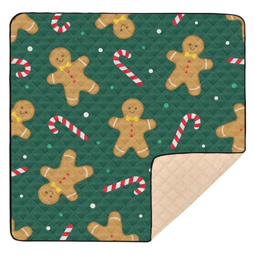 Große rutschfeste Baby-Spielmatte, 127 x 127 cm, für drinnen und draußen, Weihnachten, Lebkuchen, Zuckerstange, grün, wasserabweisend, für Babys, Säuglinge, Kleinkinder von Yuiboo