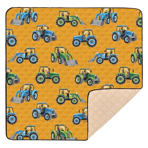 Große stilvolle Baby-Spielmatte, 127 x 127 cm, für drinnen und draußen, Traktor, Orange, wasserdicht, Baby-Krabbelmatte für Baby, Kleinkind, Säugling von Yuiboo