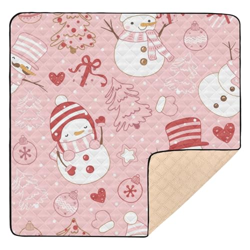 Große stilvolle Baby-Spielmatte, 127 x 127 cm, für drinnen und draußen, Winter und Weihnachten, Schneemann, pfirsichfarben, atmungsaktiv, für Babys, Säuglinge, Kleinkinder von Yuiboo