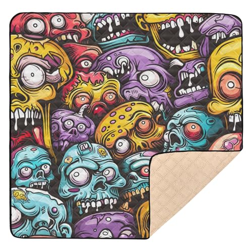 Große stilvolle Baby-Spielmatte, 127 x 127 cm, für drinnen und draußen, Zombie, bunt, Cartoon, hell, waschbar, Trittmatte für Babys, Kleinkinder, Kleinkinder von Yuiboo