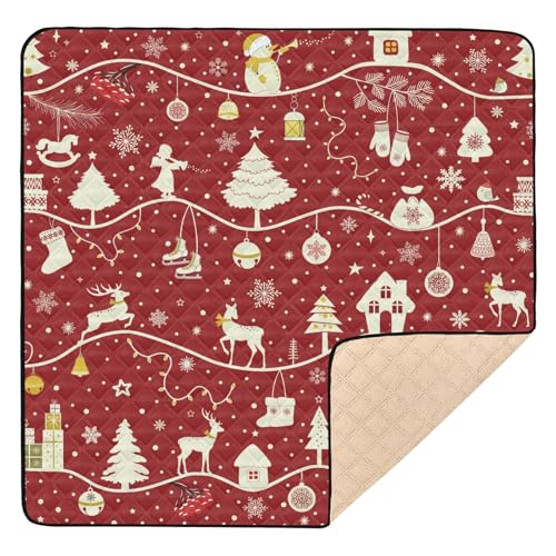 Weiche, dicke Baby-Gymnastik- und Aktivitätsmatte, 127 x 127 cm, für drinnen und draußen, Weihnachtselemente, Schneemänner, rot, gemütlich, atmungsaktiv, für Babys, Kleinkinder, Kleinkinder von Yuiboo