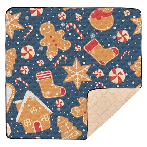 Yuiboo Große rutschfeste Baby-Gymnastik- und Aktivitätsmatte, 127 x 127 cm, für Boden, Weihnachten, Lebkuchen, Kekse, Schneeflocken, blau, wasserabweisend, Bauch-Aktivitätsmatte für Babys, von Yuiboo