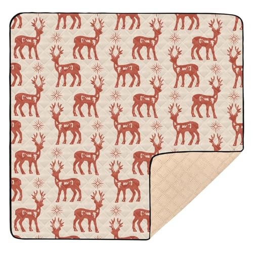 Yuiboo Große rutschfeste Baby-Spielmatte, 127 x 127 cm, für Boden, Frohe Weihnachten, Rot, Beige, bequeme Baby-Kick-Krabbelmatte für Babys, Säuglinge, Kleinkinder von Yuiboo