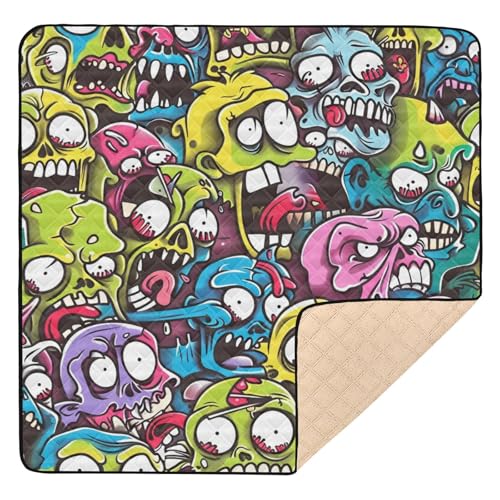 Yuiboo Große stabile Baby-Spielmatte, 127 x 127 cm, für den Boden, bunt, Cartoon-Zombie, hell, tragbar, Bauch-Aktivitätsmatte für Babys, Säuglinge, Kleinkinder von Yuiboo