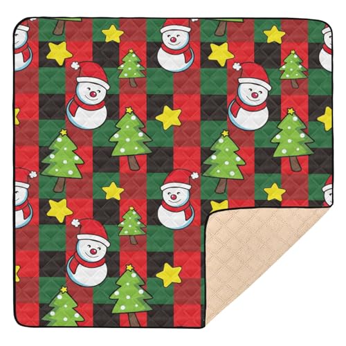 Yuiboo Große stilvolle Baby-Gymnastik- und Aktivitätsmatte, 127 x 127 cm, für Boden, Neujahr, Weihnachtsbaum, Schneemann, rot und grün, kariert, waschbar, Aktivitätsmatte für Babys, Kleinkinder, von Yuiboo