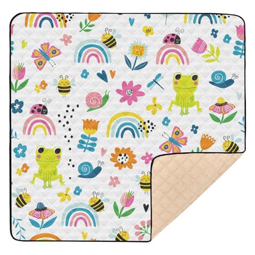 Yuiboo Große stilvolle Baby-Spielmatte, 127 x 127 cm, für Boden, bunt, Cartoon, niedliche Regenbogen-Tiere, gemütlich, atmungsaktiv, Bauch- und Krabbelmatte für Babys, Kleinkinder, 127 x 127 cm von Yuiboo