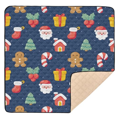 Yuiboo Große stilvolle Baby-Spielmatte, 127 x 127 cm, für den Boden, Weihnachtsmann, Lebkuchenmann, Dunkelblau, leicht, Bauchzeit und Krabbelmatte für Baby, Kleinkind, Säugling von Yuiboo