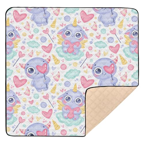 Yuiboo Große stilvolle Baby-Spielmatte 127 x 127 cm für Boden, lila Cartoon, niedlich, bequem, Baby-Kick-Krabbelmatte für Babys, Säuglinge, Kleinkinder von Yuiboo