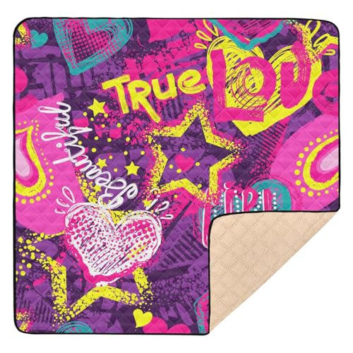 Yuiboo Große stilvolle Baby-Spielmatte 127 x 127 cm für Boden 1970er Disco Retro Grunge Graffiti wasserdichte Baby Krabbelmatte für Babys Säuglinge Kleinkinder von Yuiboo