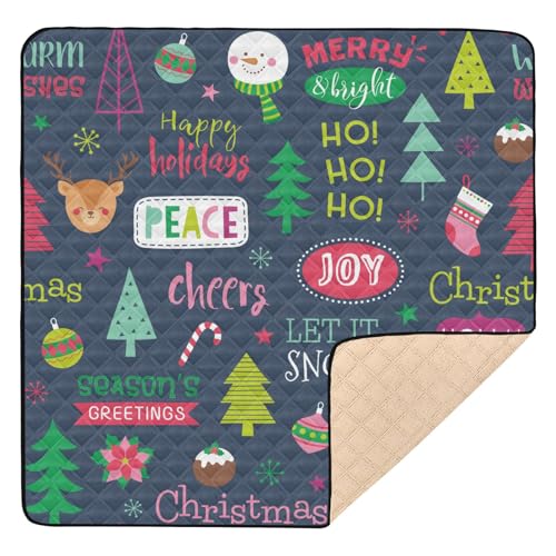 Yuiboo Niedliche, faltbare Baby-Spielmatte, 127 x 127 cm, für Boden, bunt, niedliche Weihnachtselemente, blau, leicht, gepolstert, für Babys, Kleinkinder, Kleinkinder von Yuiboo