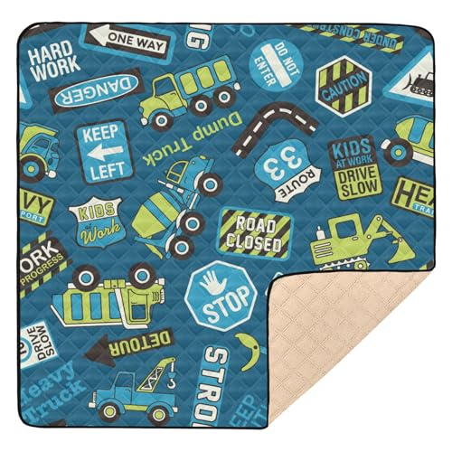 Yuiboo Niedliche faltbare Baby-Spielmatte, 127 x 127 cm, für Boden, Cartoon-LKW, Maschine, blau, wasserdicht, Trittmatte für Babys, Säuglinge, Kleinkinder von Yuiboo