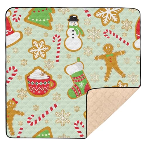 Yuiboo Weich gepolsterte Baby-Gymnastik- und Aktivitätsmatte, 127 x 127 cm, für Boden, Weihnachten, Lebkuchen, Kekse, Schneeflocken, Grün, leichte Bauchzeitmatte für Babys, Kleinkinder, Kleinkinder von Yuiboo