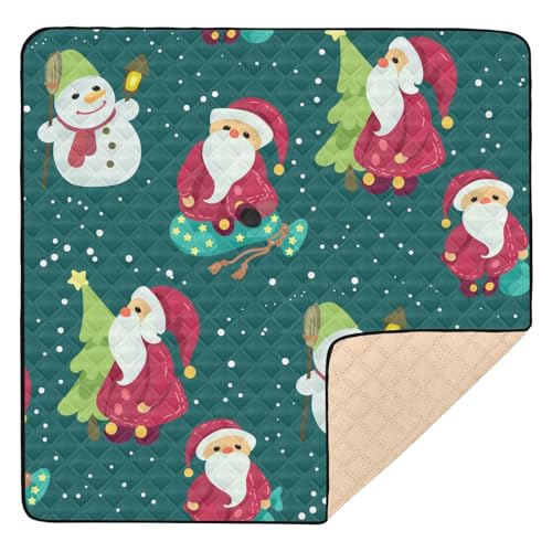 Yuiboo Weich gepolsterte Baby-Spielmatte, 127 x 127 cm, für Boden, Weihnachten, niedliche Weihnachtsmann, Schneemänner, Bäume, Dunkelgrün, bequeme Bauchzeit und Krabbelmatte für Babys, Säuglinge, von Yuiboo