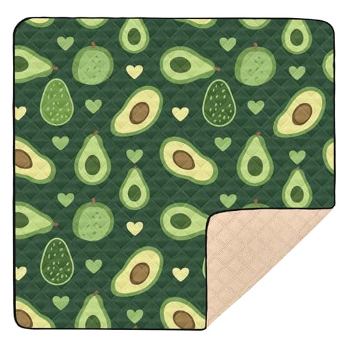 Yuiboo Weiche, dicke Baby-Spielmatte, 127 x 127 cm, für Boden, Cartoon-Avocados, Herzen, dunkelgrün, ungiftig, Spielzimmer-Aktivitätsmatte für Babys, Säuglinge, Kleinkinder von Yuiboo