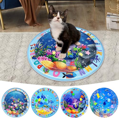 Wassermatte Katze-Aufblasbare wasserspielmatte für Katzen Aufblasbare Spielmatten Spielmatte befüllbar mit Wasser Verdickte Wasserspielmatte Feel Cool Komfort für Haustier (Blau C#3 65CM) von Yuiopmo