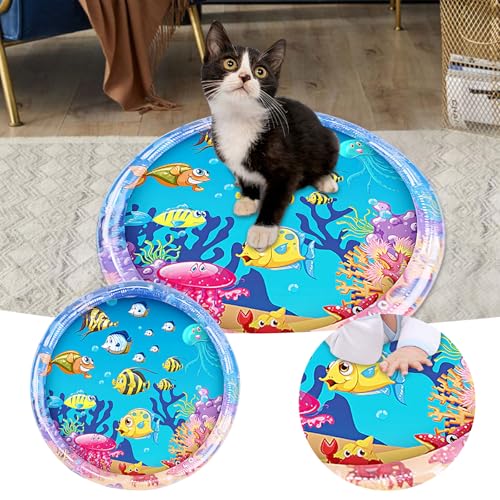 Wassermatte Katze-Aufblasbare wasserspielmatte für Katzen Aufblasbare Spielmatten Spielmatte befüllbar mit Wasser Verdickte Wasserspielmatte Feel Cool Komfort für Haustier (D#4 100CM) von Yuiopmo