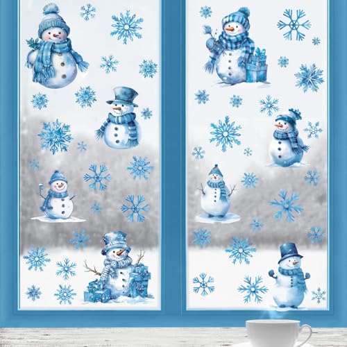 Yuiopmo Weihnachtsfensteraufkleber für Glas, Schneeflocken-Dekorationen für drinnen draußen, Weihnachtsaufkleber, Dekorationen für, Weihnachtsmann Schneeflocke Wasserfeste Aufkleber (A-A, One Size) von Yuiopmo