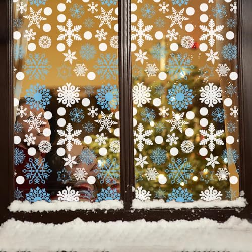 Yuiopmo Weihnachtsfensteraufkleber für Glas, Schneeflocken-Dekorationen für drinnen draußen, Weihnachtsaufkleber, Dekorationen für, Weihnachtsmann Schneeflocke Wasserfeste Aufkleber (B-A, One Size) von Yuiopmo