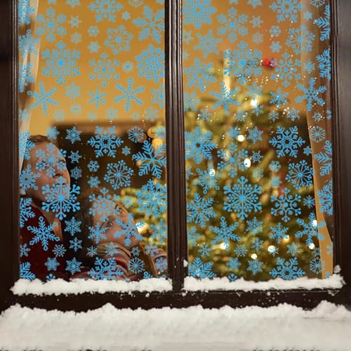 Yuiopmo Weihnachtsfensteraufkleber für Glas, Schneeflocken-Dekorationen für drinnen draußen, Weihnachtsaufkleber, Dekorationen für, Weihnachtsmann Schneeflocke Wasserfeste Aufkleber (C-A, One Size) von Yuiopmo