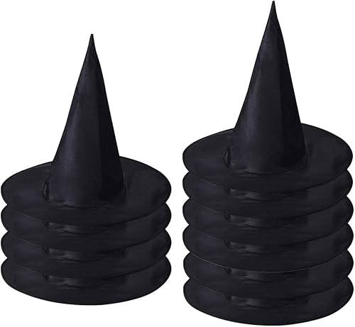 Hexenhüte, 10er Pack Halloween Hexenhut Schwarz Hexenhut Deko Halloween Zauberer Hut Für Erwachsene Damen Kinder Kostümpartys Halloween Party Hüte Kostüm Zubehör Kostüm Cosplay Hexen Kostüm Zubehör von Yukiyi