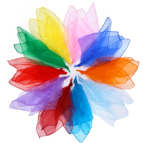 Yulado Chiffontücher Jongliertücher,30 Pcs Bunte Tücher for Kindergarten Funktion Gymnastik Geschicklichkeit,10 Farben 60 x 60cm Bunte Tücher Musikbewegung Square Bunte Tanz Seidentücher Baby von Yulado