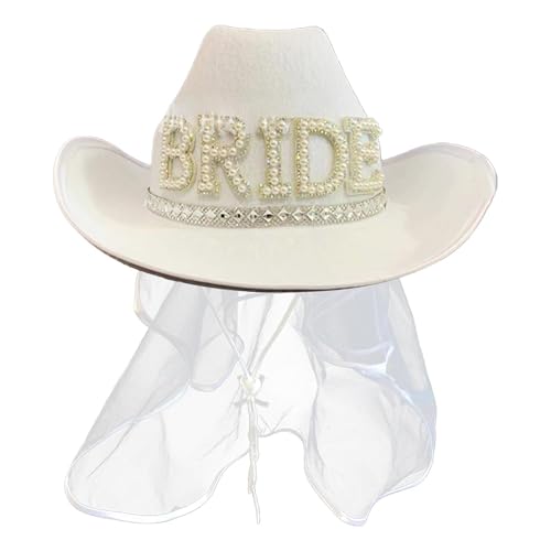 Yulokdwi Cowboy Hut Mit Schleier, Weißer Cowboy Hut Mit Strass, Damen Kostümzubehör Für Festivals Partys Verkleidung Yulokdwi Cowboy Hut Mit Schleier, Weißer Cowboy Hut Mit Strass, Damen Kostümzubehör Für Festivals Partys Verkleidung von Yulokdwi