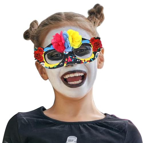 Yulokdwi Halloween-Gesichtsmaske, Rollenspielmaske - Party-Gesichtsmaske, Rollenspiel-Halloween-Maske - Maske dekoriert mit künstlichen Blumen und Totenkopf für Halloween, Tag der Toten von Yulokdwi