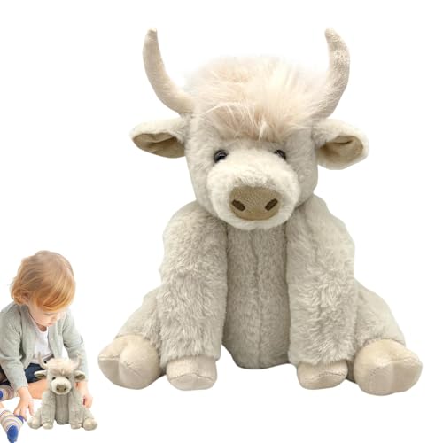 Yulokdwi Highland Cow Plüsch, Highland Cow Spielzeug - 10-Zoll-Kuh-Plüschpuppe mit weichen Gelenken - Yak-Stofftier, braunes Hochlandrind zum Schlafengehen, Bauernhofspielzeug mit Sound für von Yulokdwi