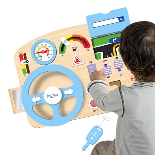 Yulokdwi Kinderkinderholz -Fahrzeug, Holzauto -Lenkradspielzeug - Frühes Lernspiel für | Simulationsfahreraktivitätsbrett für, Autolenkrad -Sensorikspielzeug für Feinmotorik und Gehirnentwicklung von Yulokdwi