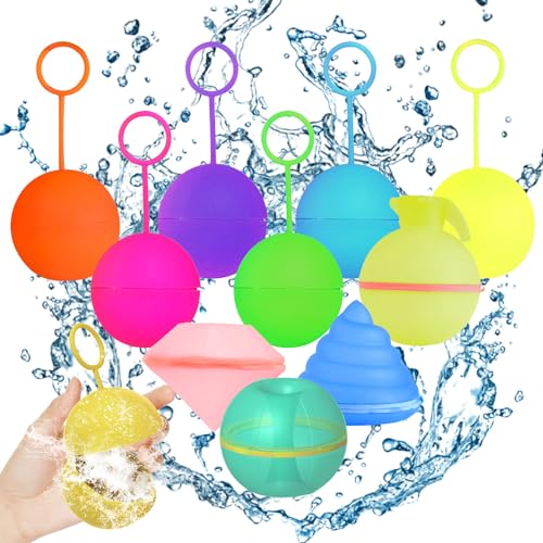 10 Stück Wiederverwendbare Wasserbomben Selbstschließend, Schnell befüllbare Silikon Spritzbälle für Kinder Erwachsene, Outdoor Sommerspaß Wasserspielzeug für Party, Wasserpark, Familienspiel von YumSur