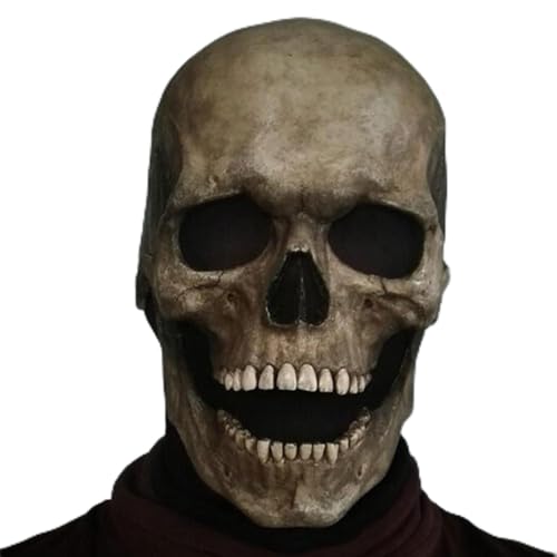 YumSur Gruselige Halloween Totenkopf Maske, voller Kopf, gruselige, realistische Maske mit beweglichem Kiefer für Erwachsene und Kinder, Cosplay Partymaske von YumSur