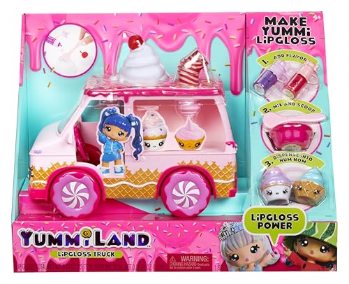 Yummiland Lipgloss Truck - Kinder-LipglossEnthält 2 Num Noms, 2 Lipgloss-Bastelsets Mit Schokoladen- und Geburtstagskuchengeschmack, für Kinder ab 4 Jahren von Yummiland