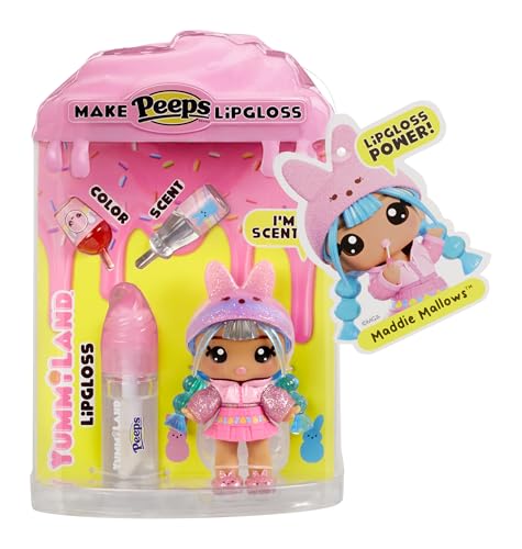 Yummiland x Peeps Lip Gloss Doll - Maddie Mallows - Enthält 1 Puppe mit Mode zum Gestalten und Lipgloss-Set mit Einzigartiger Farbe, Duft und Klarer Basis, für Kinder ab 4 Jahren von Yummiland