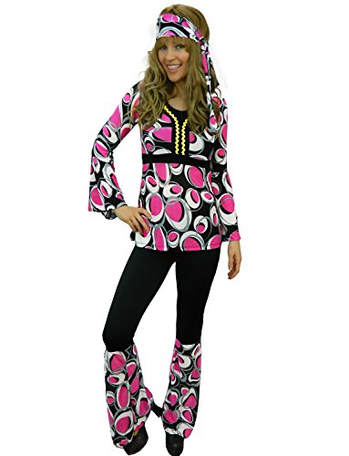 Yummy Bee - 1960er 70er Hippie Karneval Fasching Kostüm Damen Blumenkind- Gr. 42 (2XL), Rosa von Yummy Bee