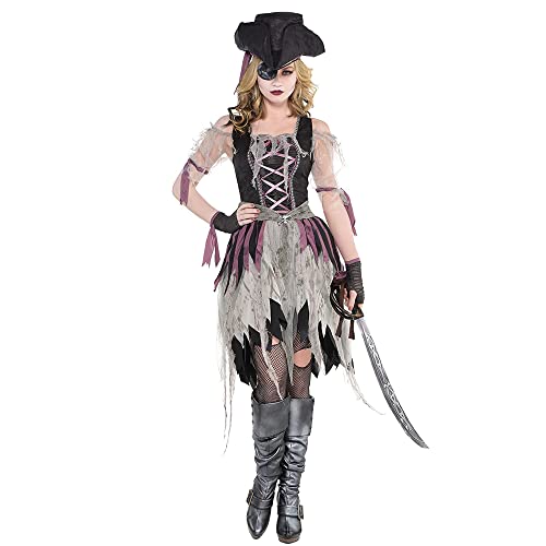 Yummy Bee Piratenkostüm für Erwachsene und Damen, Geister-Piratenkostüm, Zombie-Piratenkostüm, Erwachsenenkostüm, Halloween-Outfit mit Hut, Größe 42-44 von Yummy Bee