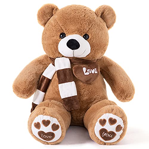 YunNasi Teddybär Groß Riesen Teddy Bär Braun 100cm Plüschtier Kuscheltier Stofftier Teddybär mit Herz und Schal von YunNasi