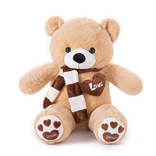 YunNasi Teddybär Groß Riesen Teddy Bär Hellbraun 80cm Plüschtier Kuscheltier Stofftier Teddybär mit Herz und Schal von YunNasi