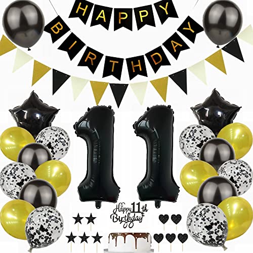 Yunchu Online Schwarz Gold 11. Geburtstag Dekoration Mann Frau 11. Geburtstag Schwarz Gold Party Deko Schwarz Tortendeko Geburtstag 11 Geburtstag Deko Geschenk 11 Geburtstag Deko Ballon von Yunchu Online